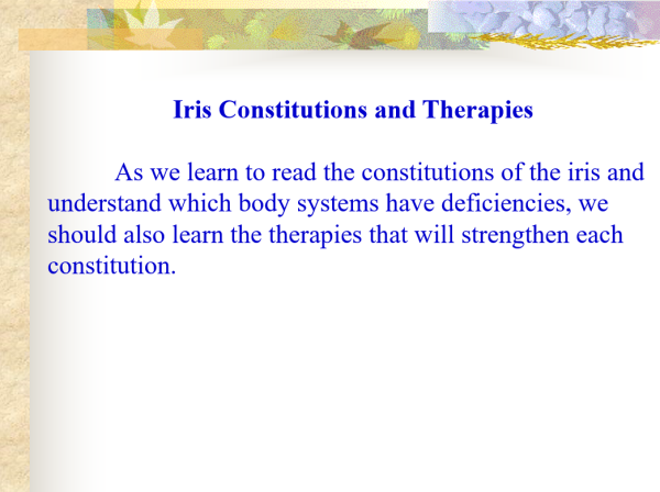 Iris Constitutions and Therapies