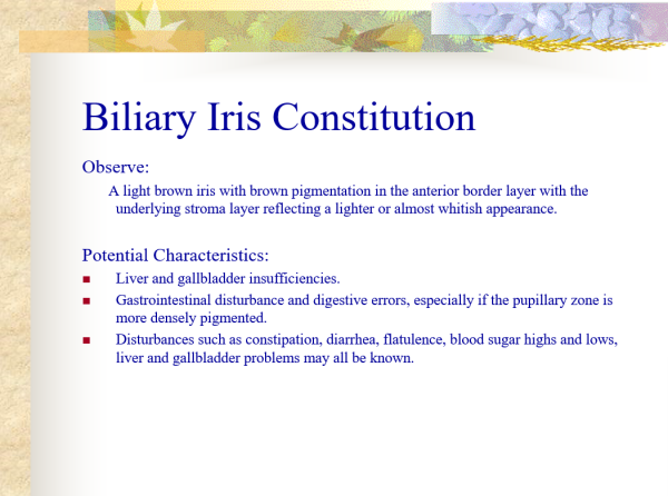 Biliary Iris Constitution from Iris Constitutions & Remedial Therapies ~ CD-ROM PPP