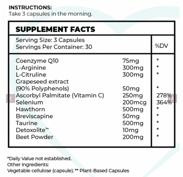 Plus Cardio Care Supplement Facts