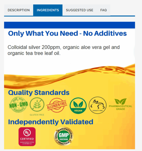 Colloidal Silver Aloe Gel (no tea Tree oil) - Image 2